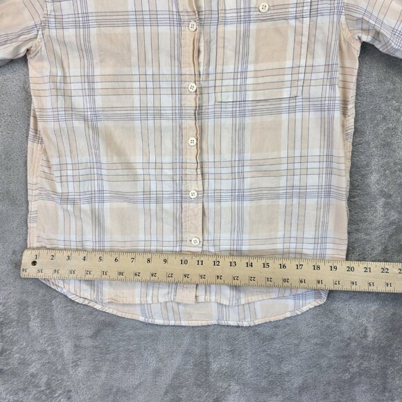REI Co Op Shirt Womens Small Peach Blue Plaid Long Sleeve Button Front Cotton - Picture 7 of 10